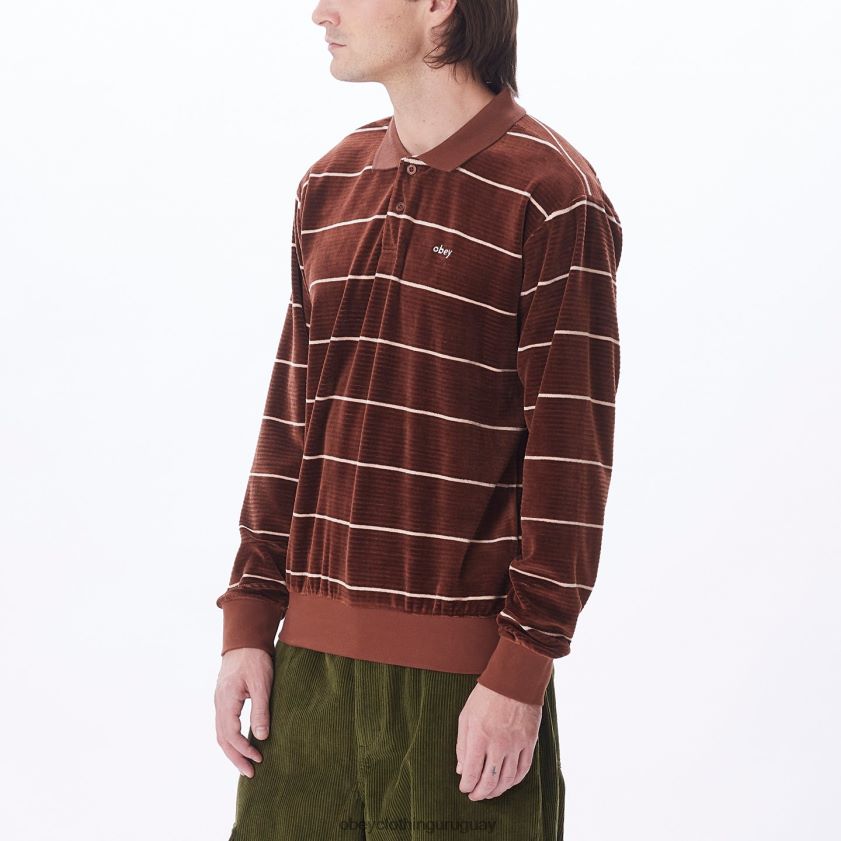 OBEY sepia múltiple hombres polo astoria velour stripe ls 28XT8J774