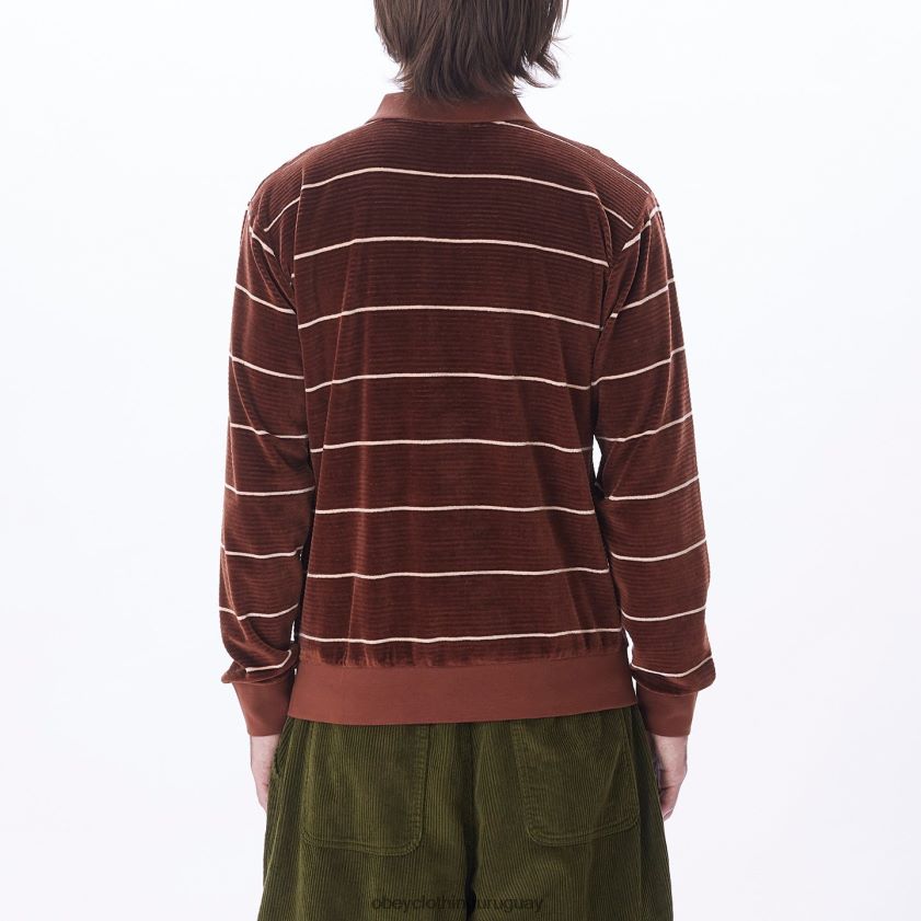 OBEY sepia múltiple hombres polo astoria velour stripe ls 28XT8J774