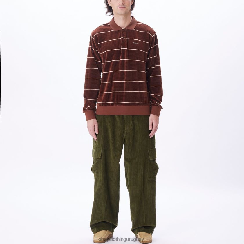 OBEY sepia múltiple hombres polo astoria velour stripe ls 28XT8J774
