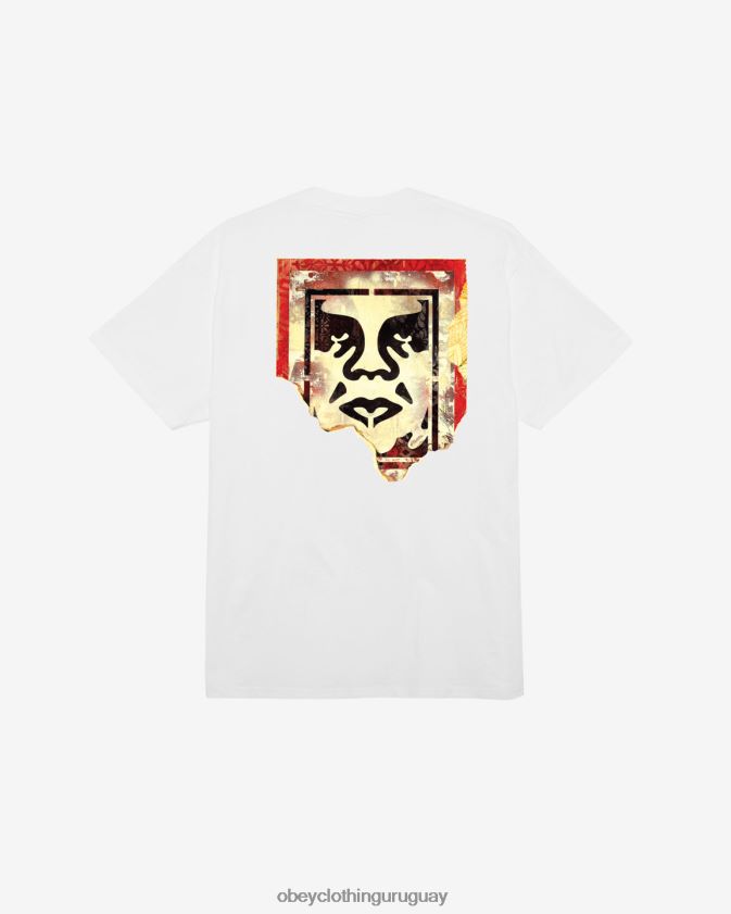OBEY blanco hombres camiseta clásica con icono rasgado 28XT8J326
