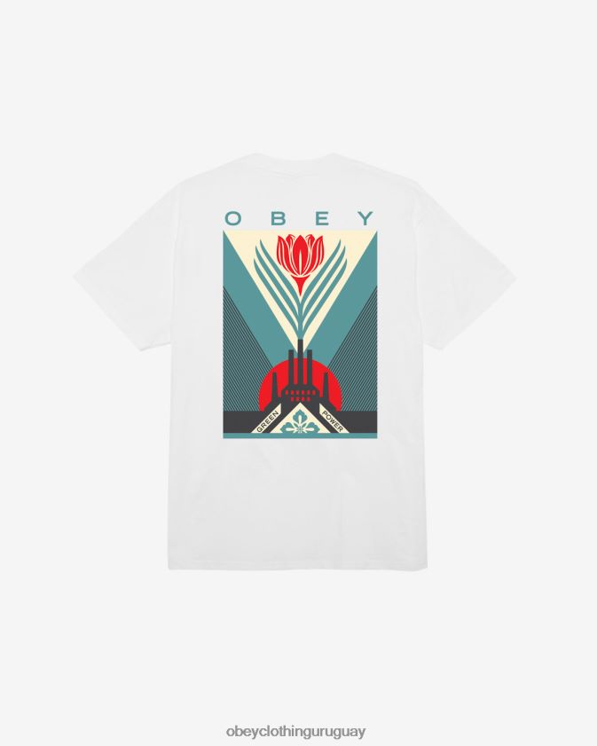 OBEY blanco hombres camiseta clásica de fábrica de energía verde 28XT8J332