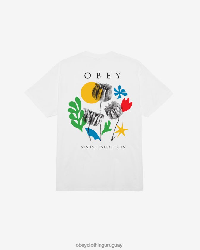 OBEY blanco hombres camiseta clasica flores papeles tijeras 28XT8J319