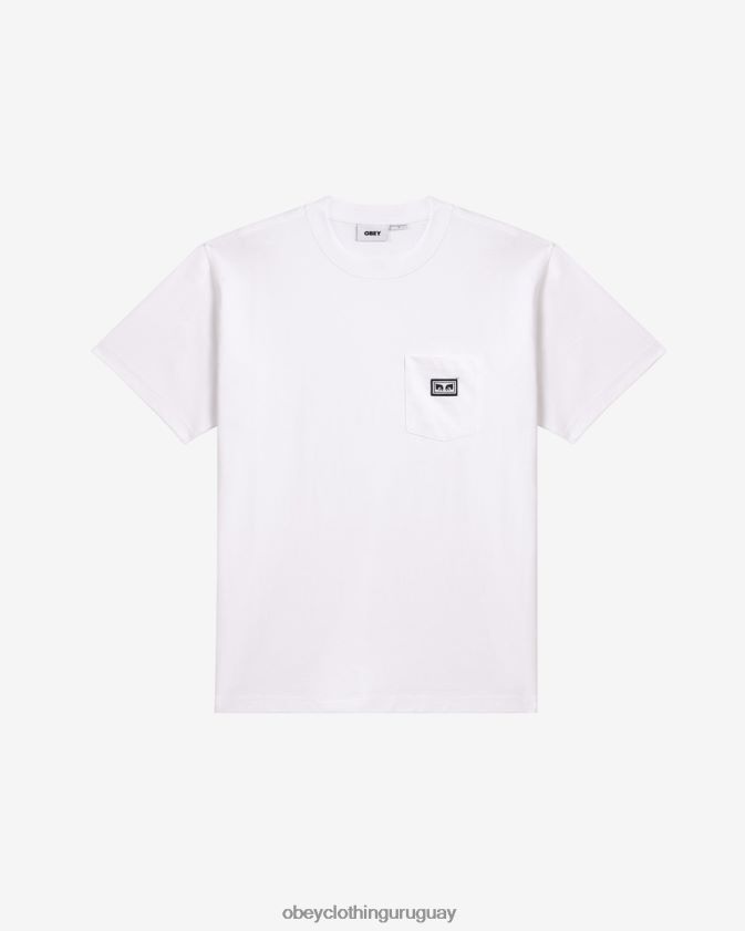OBEY blanco hombres camiseta con bolsillo y ojos de est. works 28XT8J101