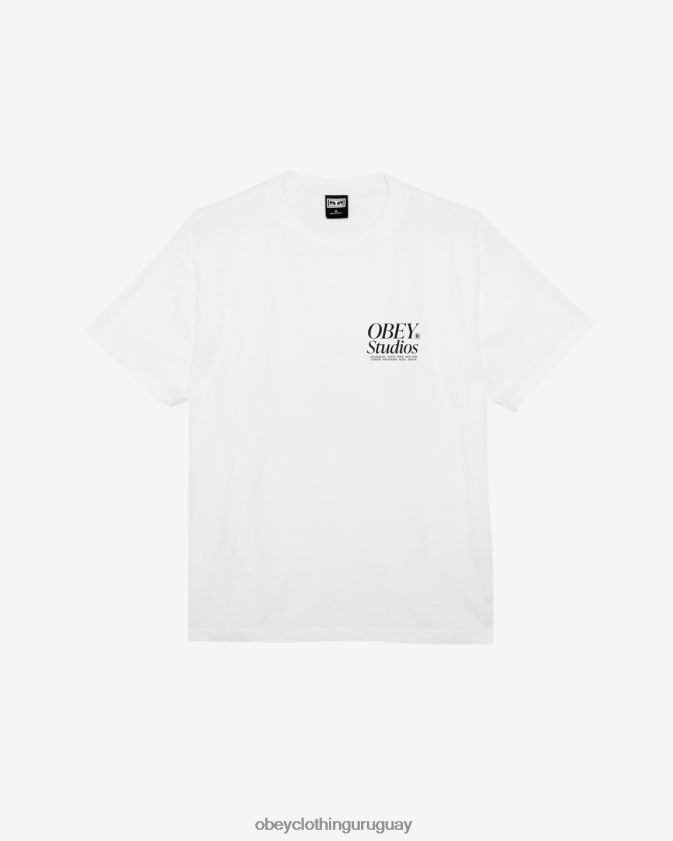 OBEY blanco hombres camiseta de peso pesado con icono de estudios 28XT8J376