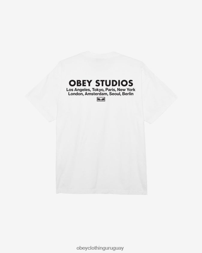 OBEY blanco hombres camiseta pesada Studios Eye 28XT8J389