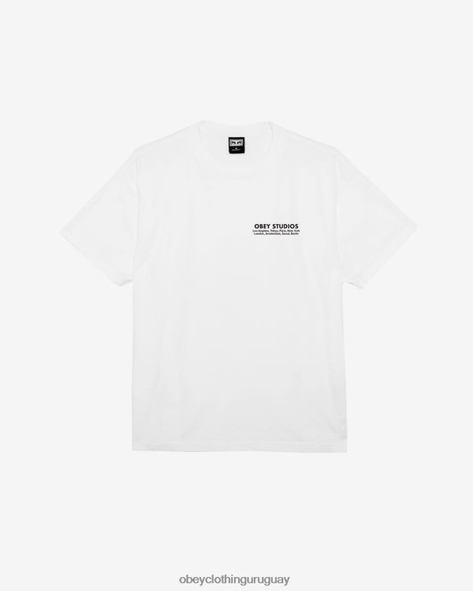OBEY blanco hombres camiseta pesada Studios Eye 28XT8J389