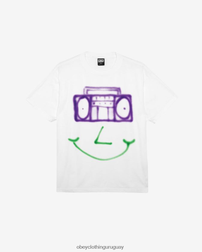 OBEY blanco hombres camiseta pesada boombox feliz 28XT8J398