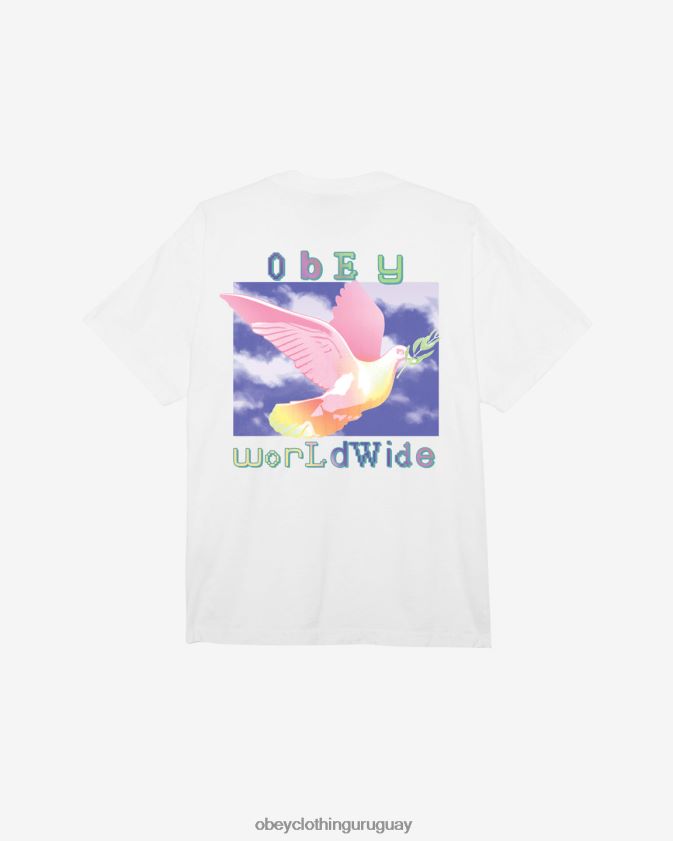 OBEY blanco hombres camiseta pesada paloma de la paz 28XT8J386
