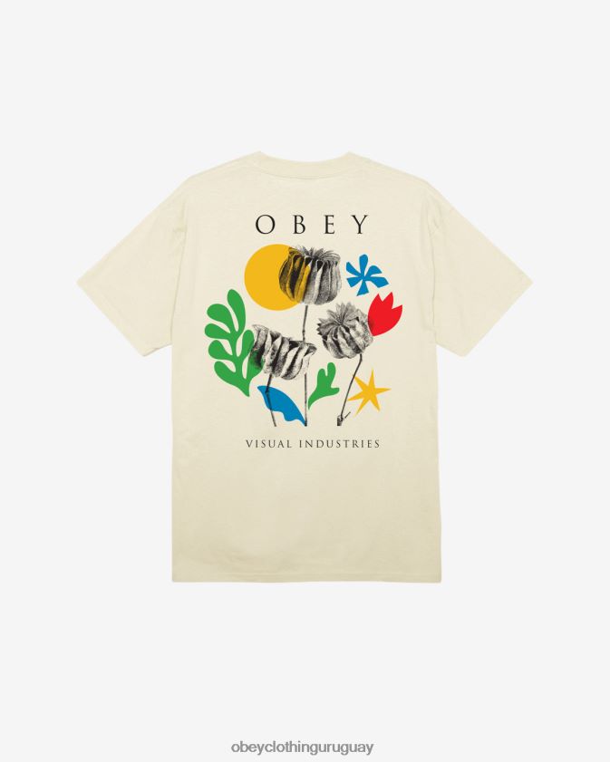 OBEY crema hombres camiseta clasica flores papeles tijeras 28XT8J321