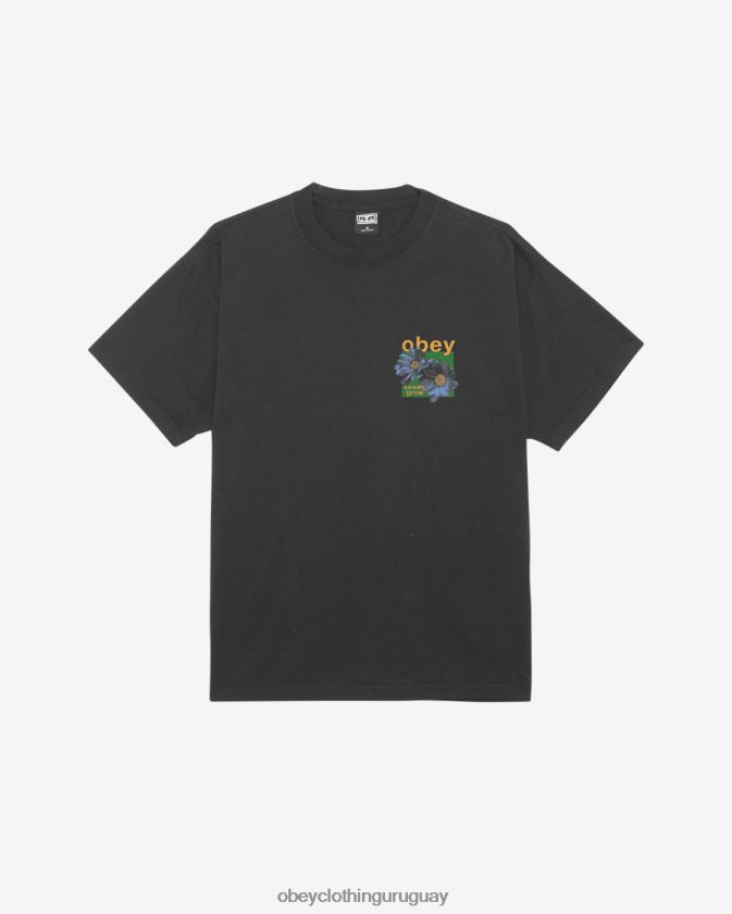 OBEY negro antiguo hombres Las semillas crecen camiseta pesada. 28XT8J384