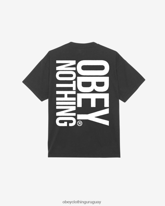 OBEY negro antiguo hombres camiseta nada pesada 28XT8J391