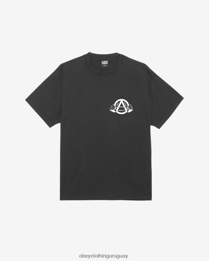 OBEY negro antiguo hombres camiseta nada pesada 28XT8J391