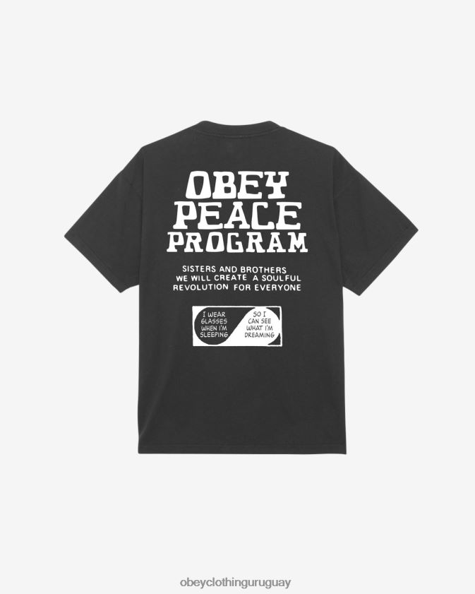 OBEY negro antiguo hombres camiseta pesada del programa de paz 28XT8J383