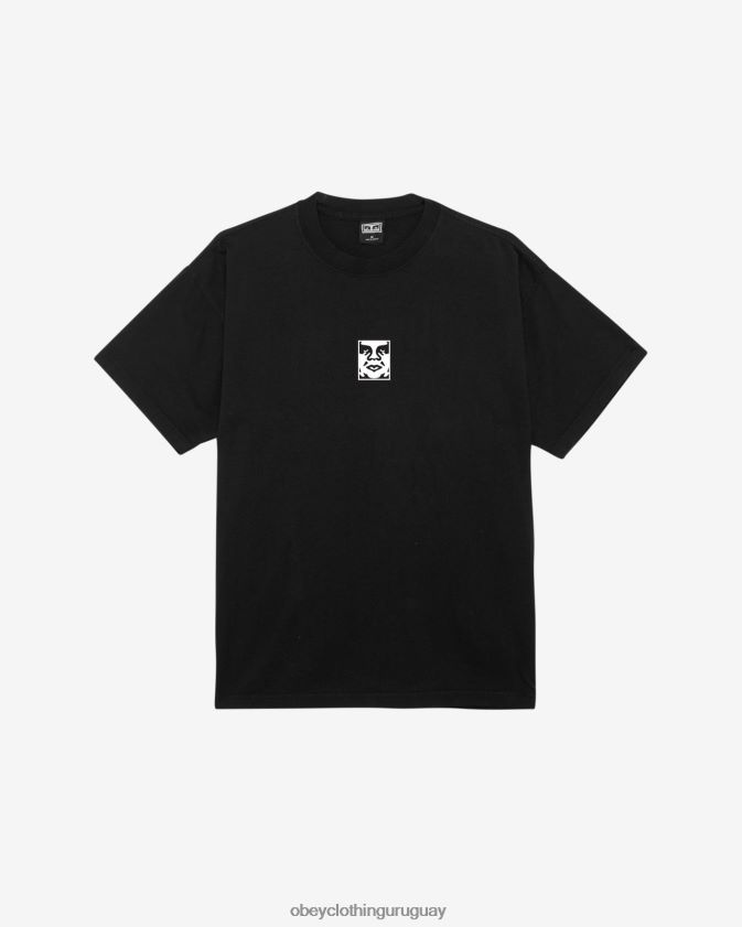 OBEY negro azabache hombres camiseta con icono de peso pesado 28XT8J277