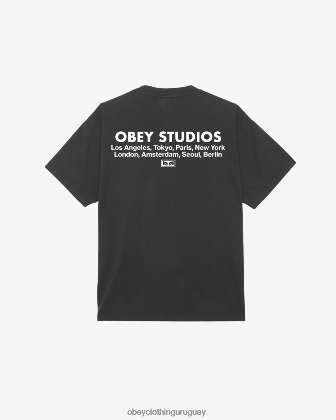 OBEY negro azabache hombres camiseta pesada Studios Eye 28XT8J387