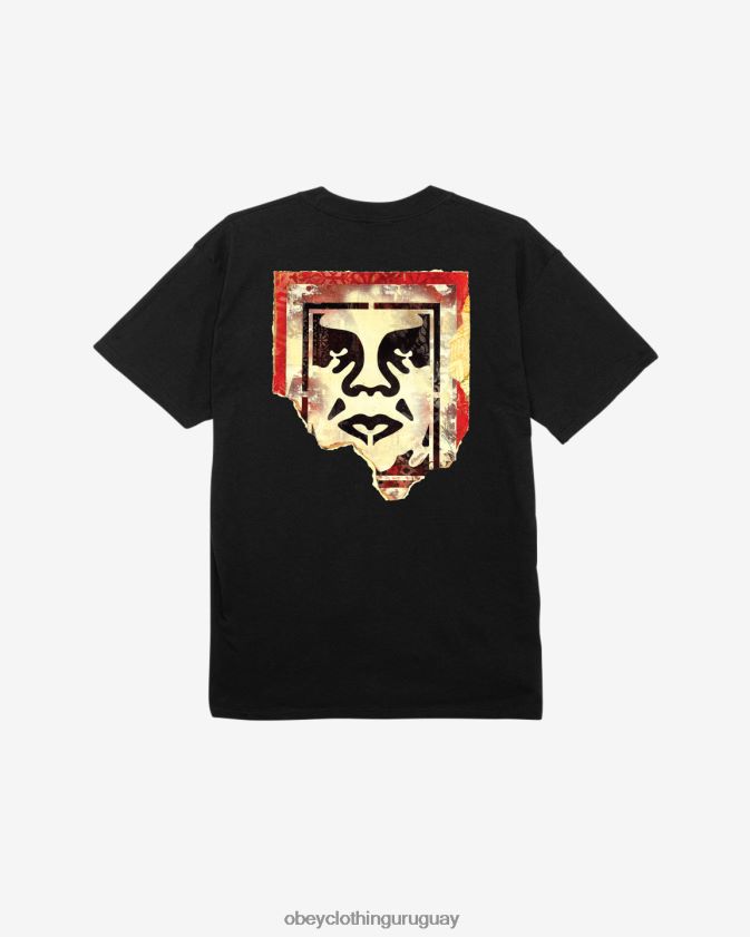 OBEY negro hombres camiseta clásica con icono rasgado 28XT8J327