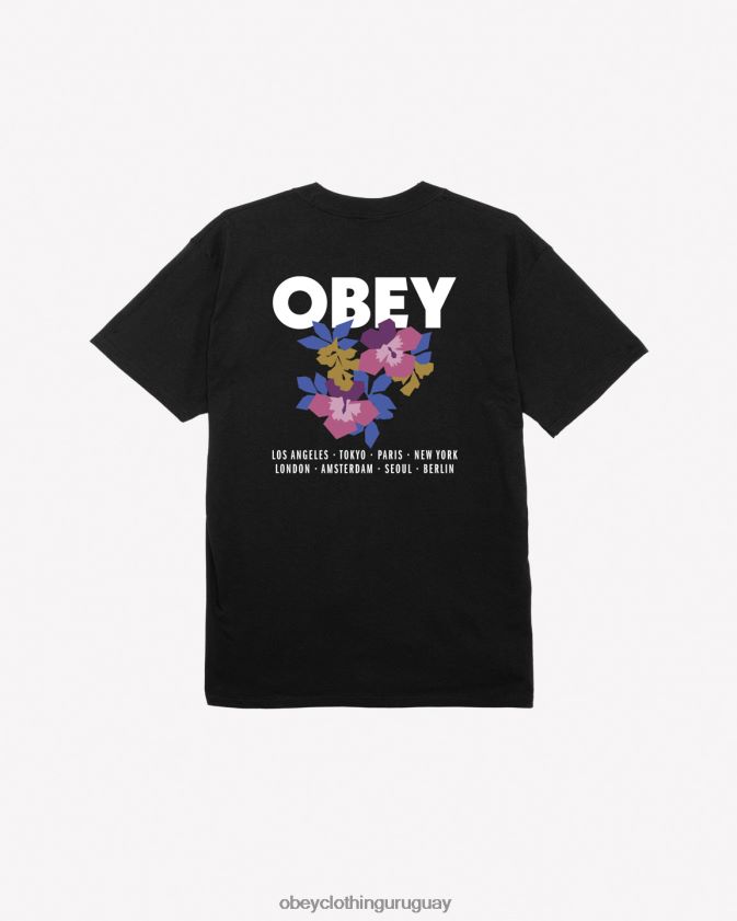 OBEY negro hombres camiseta clásica con jardín floral 28XT8J288