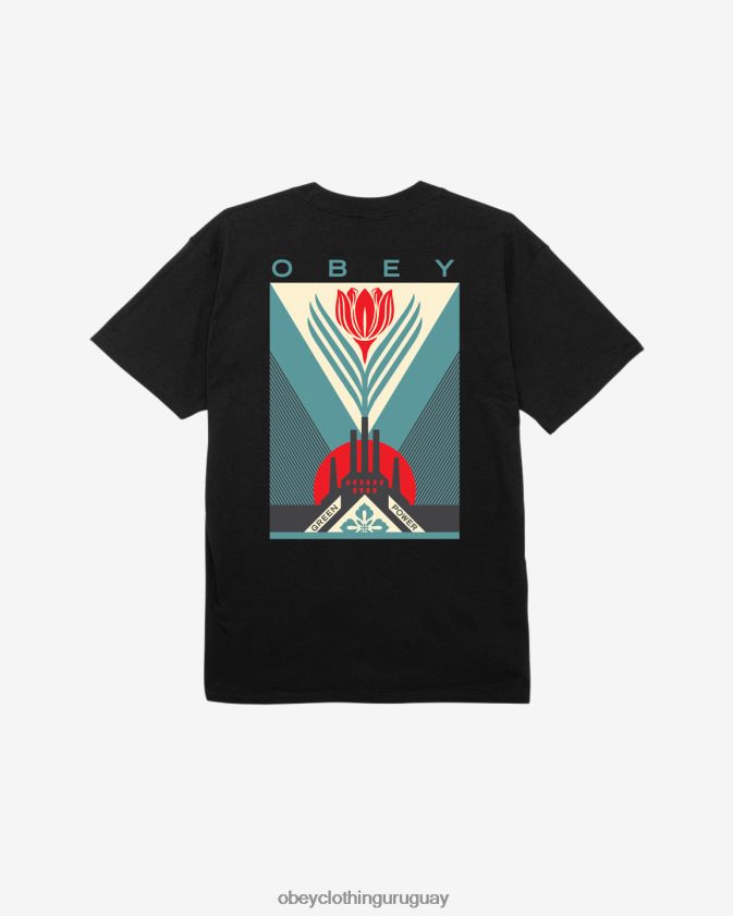 OBEY negro hombres camiseta clásica de fábrica de energía verde 28XT8J330