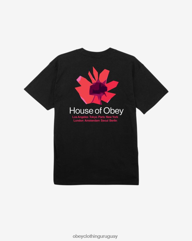 OBEY negro hombres camiseta clásica de la casa de flores 28XT8J307