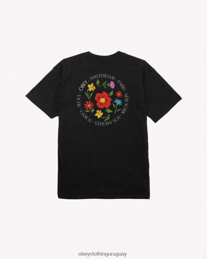 OBEY negro hombres camiseta clasica flores de la ciudad 28XT8J302