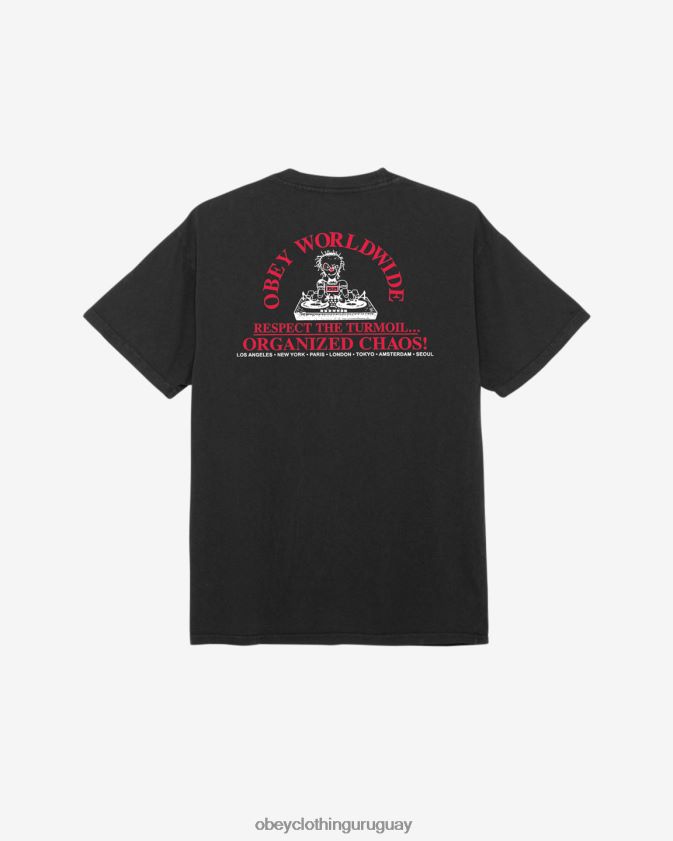 OBEY pigmento vintage negro hombres Camiseta con pigmento del caos organizado. 28XT8J361