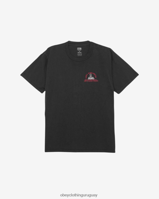 OBEY pigmento vintage negro hombres Camiseta con pigmento del caos organizado. 28XT8J361