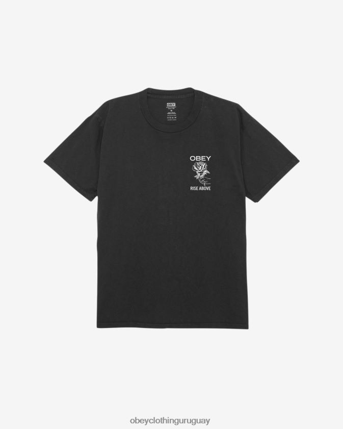 OBEY pigmento vintage negro hombres Camiseta con pigmento rosa Rise Above. 28XT8J366
