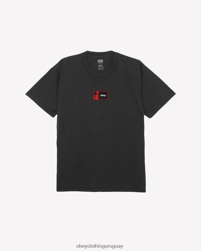 OBEY pigmento vintage negro hombres camiseta con pigmento de medio icono 28XT8J360