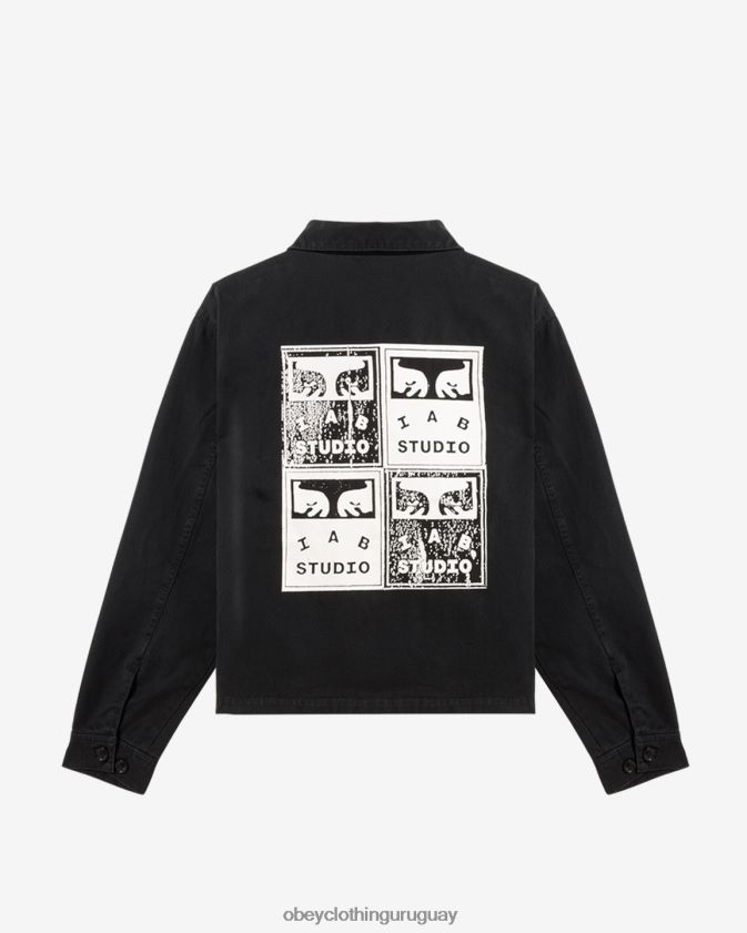 OBEY antracita hombres chaqueta con cremallera y póster 28XT8J259