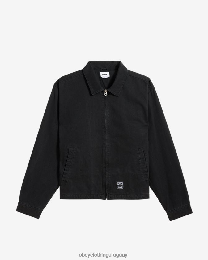 OBEY antracita hombres chaqueta con cremallera y póster 28XT8J259