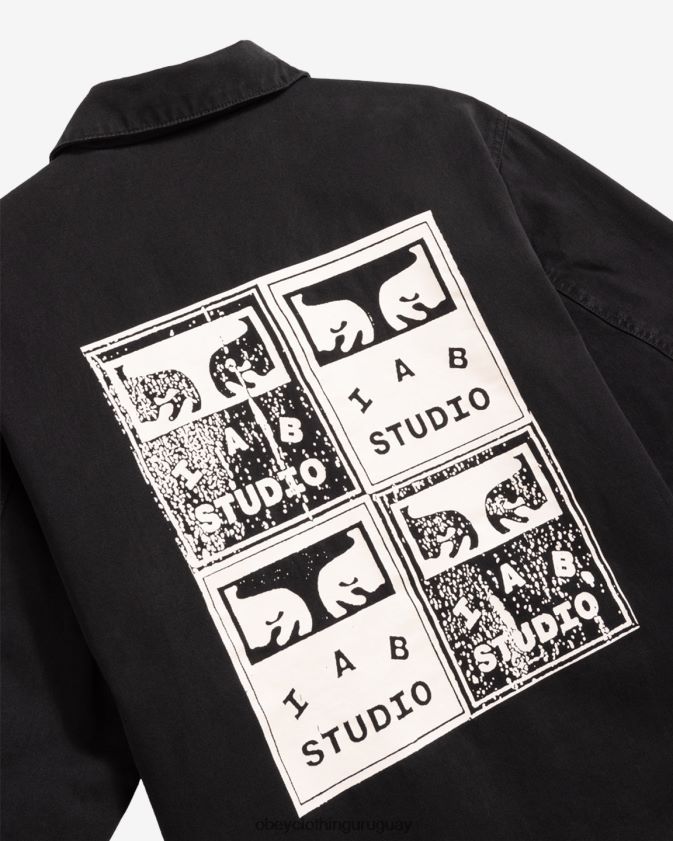 OBEY antracita hombres chaqueta con cremallera y póster 28XT8J259