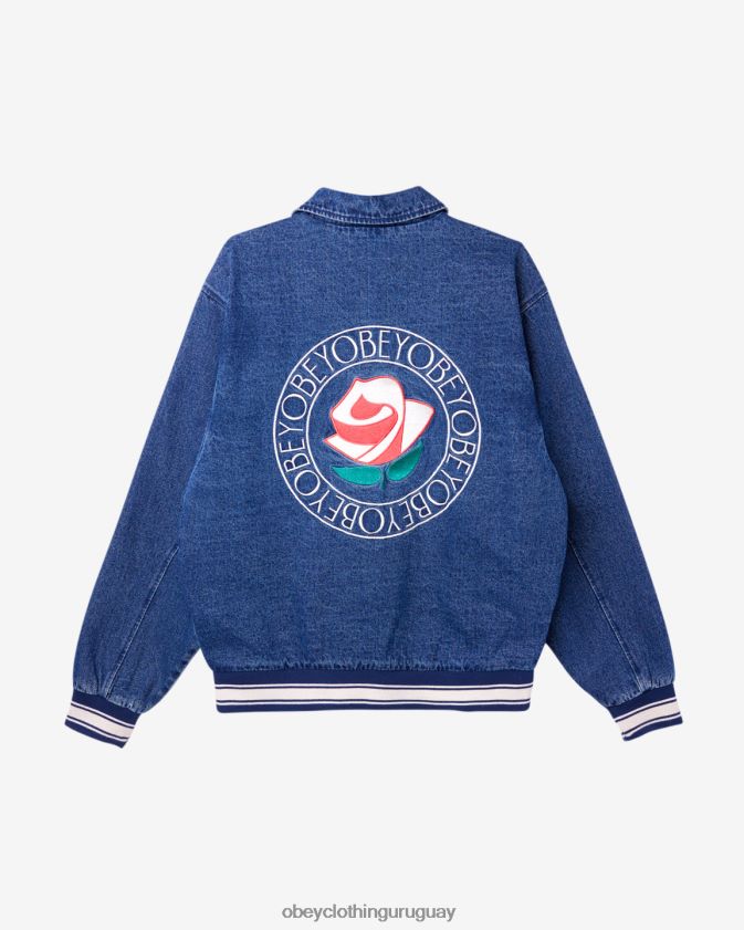 OBEY índigo lavado a la piedra hombres chaqueta tipo blusón rosa 28XT8J257