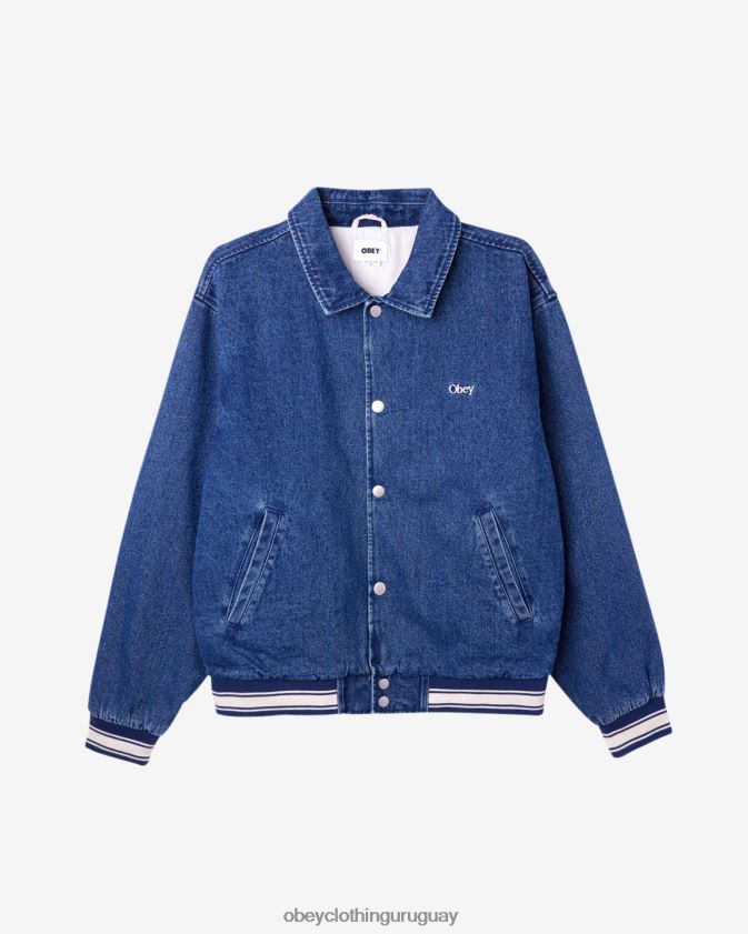 OBEY índigo lavado a la piedra hombres chaqueta tipo blusón rosa 28XT8J257