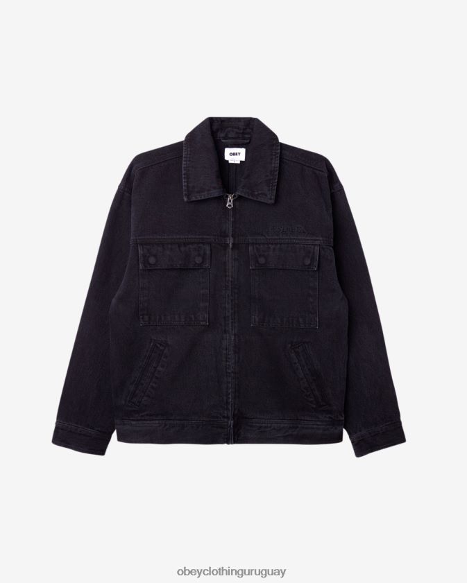 OBEY negro descolorido hombres chaqueta Easton 28XT8J250