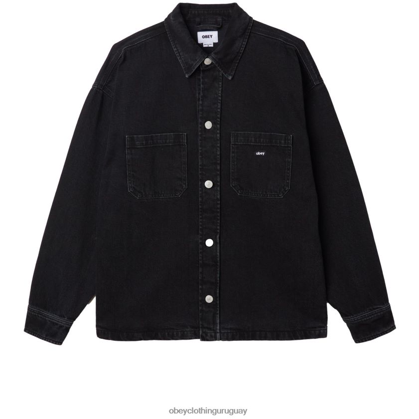 OBEY negro descolorido hombres chaqueta estilo camisa milton 28XT8J753