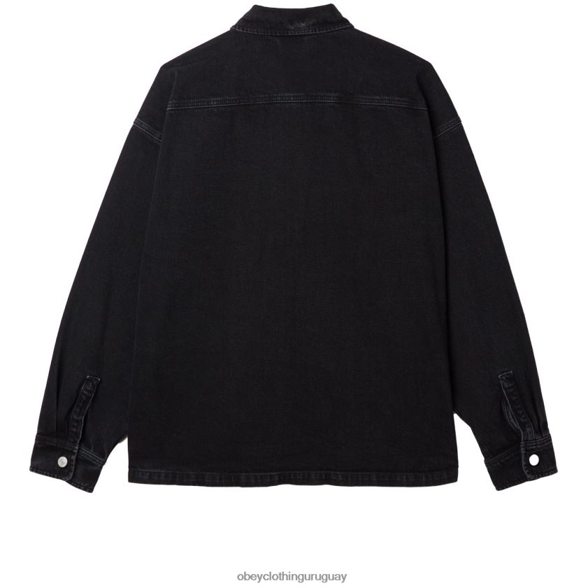 OBEY negro descolorido hombres chaqueta estilo camisa milton 28XT8J753