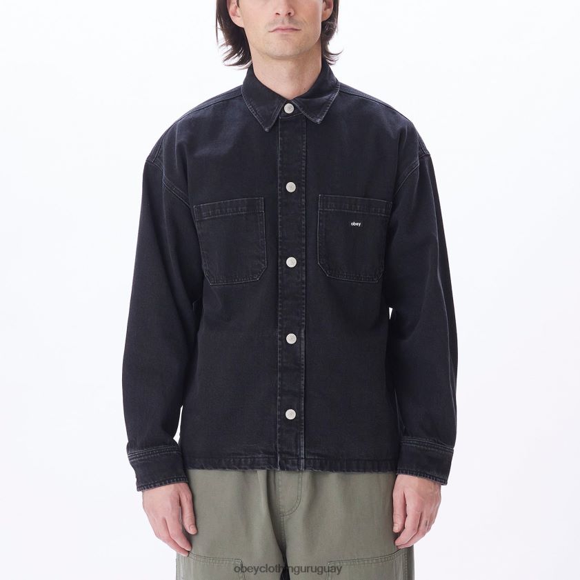 OBEY negro descolorido hombres chaqueta estilo camisa milton 28XT8J753