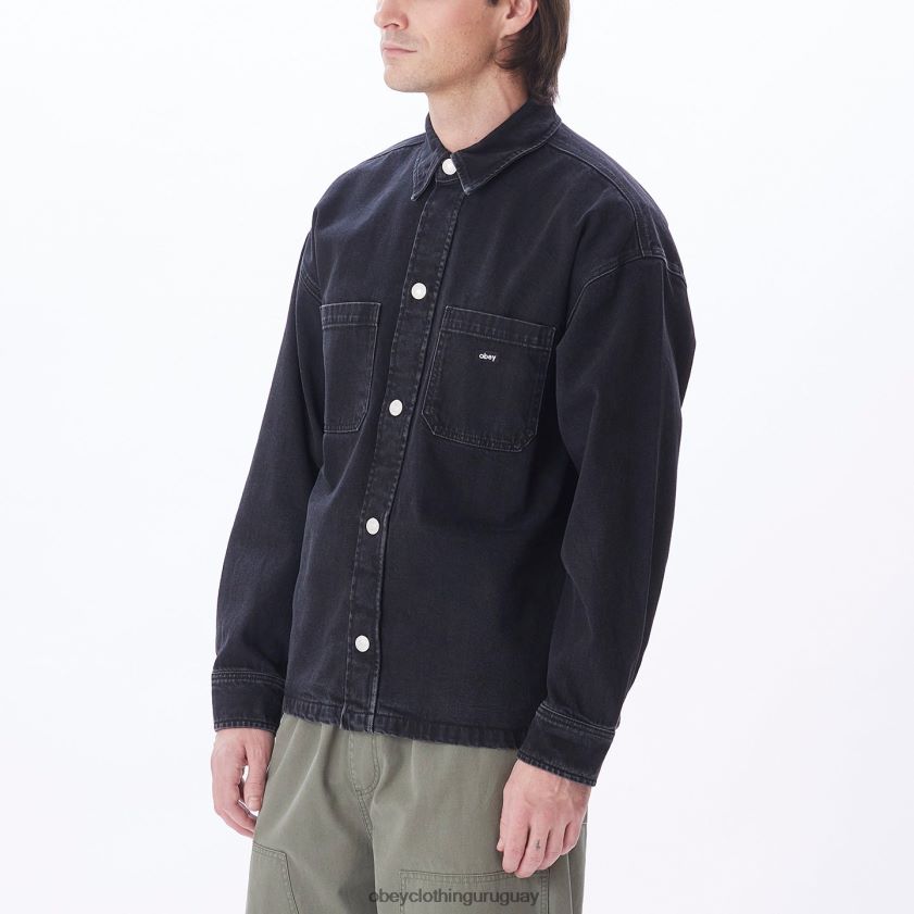 OBEY negro descolorido hombres chaqueta estilo camisa milton 28XT8J753