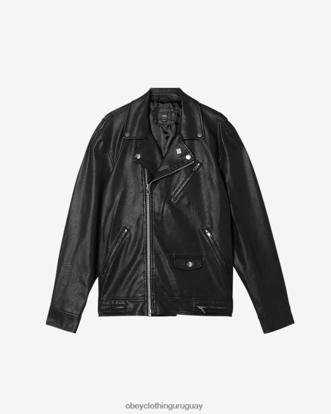 OBEY negro hombres chaqueta de cuero bastardos 28XT8J258