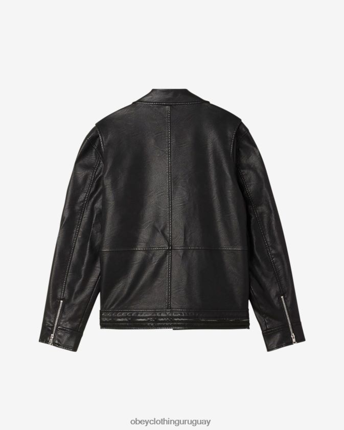 OBEY negro hombres chaqueta de cuero bastardos 28XT8J258