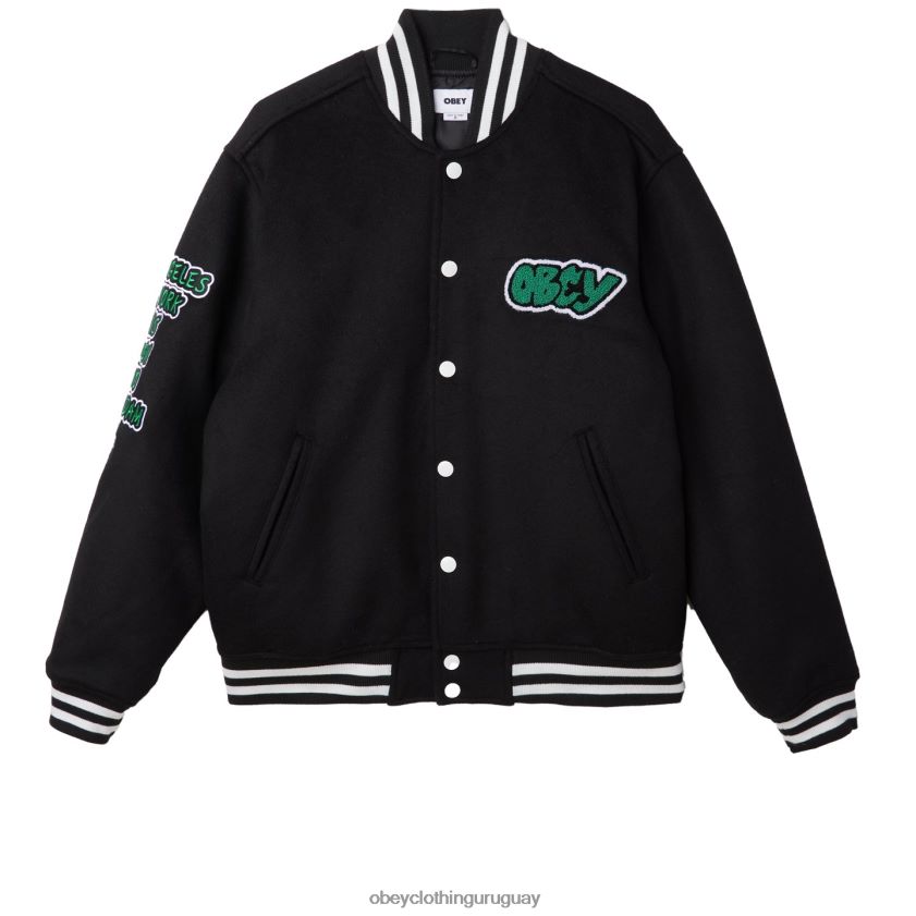 OBEY negro hombres chaqueta universitaria roll call 28XT8J811