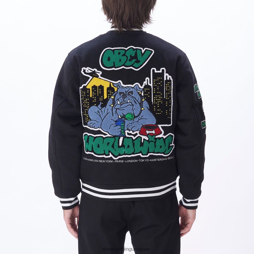 OBEY negro hombres chaqueta universitaria roll call 28XT8J811