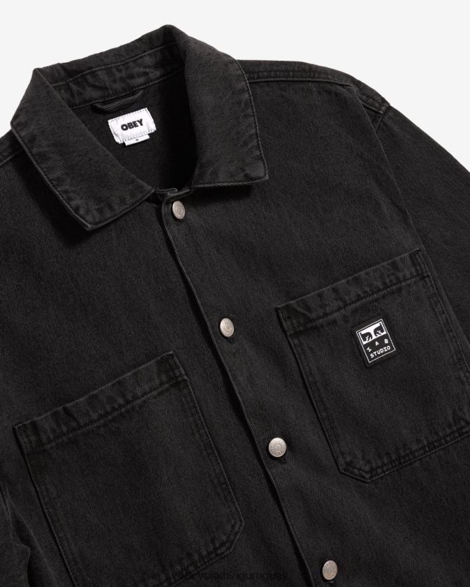 OBEY negro polvoriento hombres chaqueta de camisa de pintores 28XT8J262