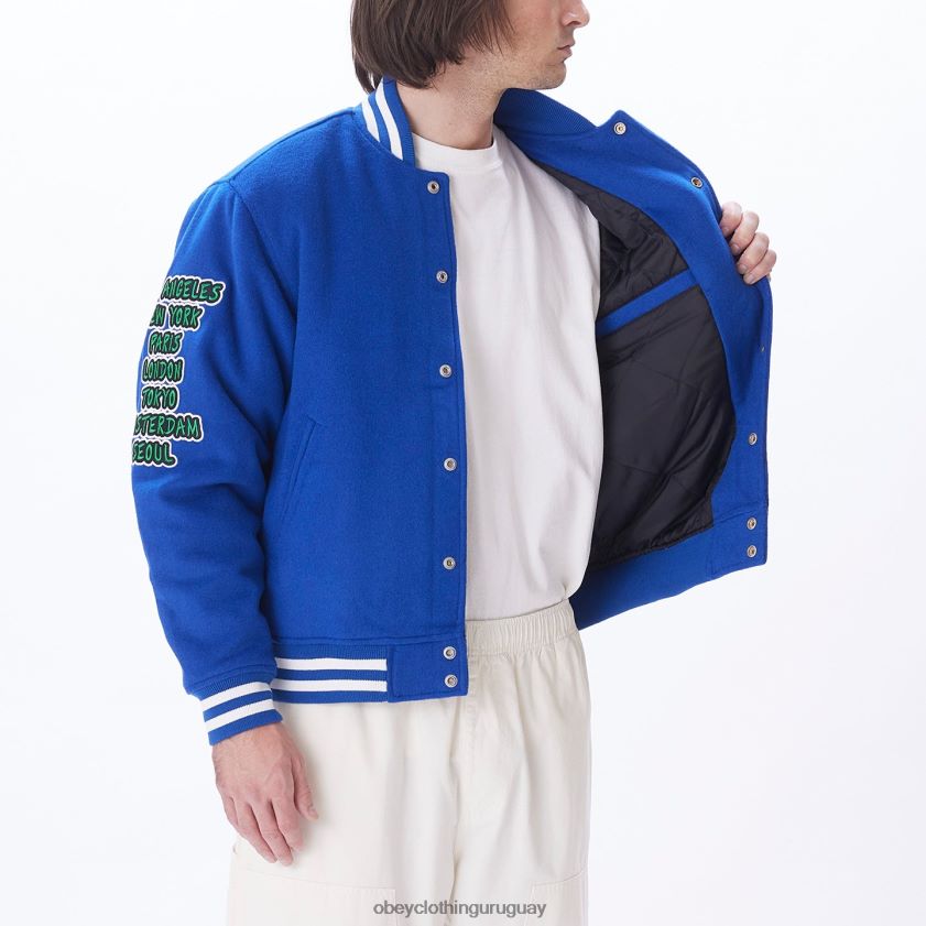 OBEY surf azul hombres chaqueta universitaria roll call 28XT8J812