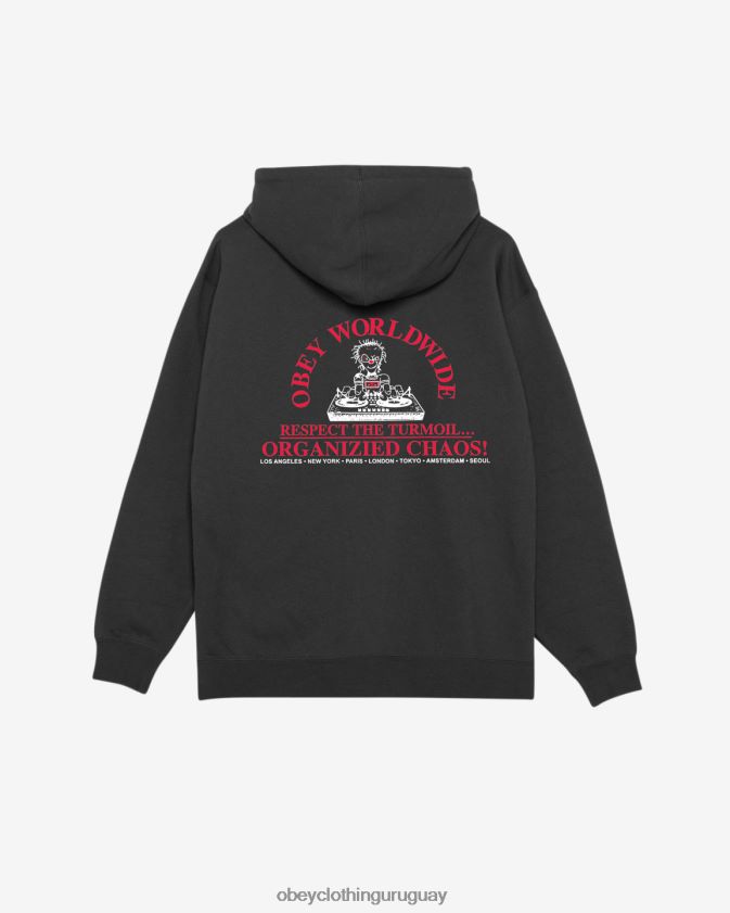 OBEY negro hombres capucha con cremallera pesada organizada caos 28XT8J159