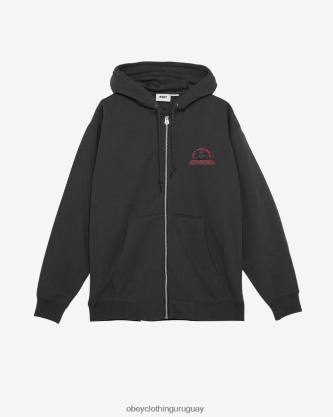OBEY negro hombres capucha con cremallera pesada organizada caos 28XT8J159