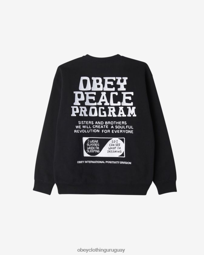 OBEY negro hombres cuello redondo del programa de paz 28XT8J227