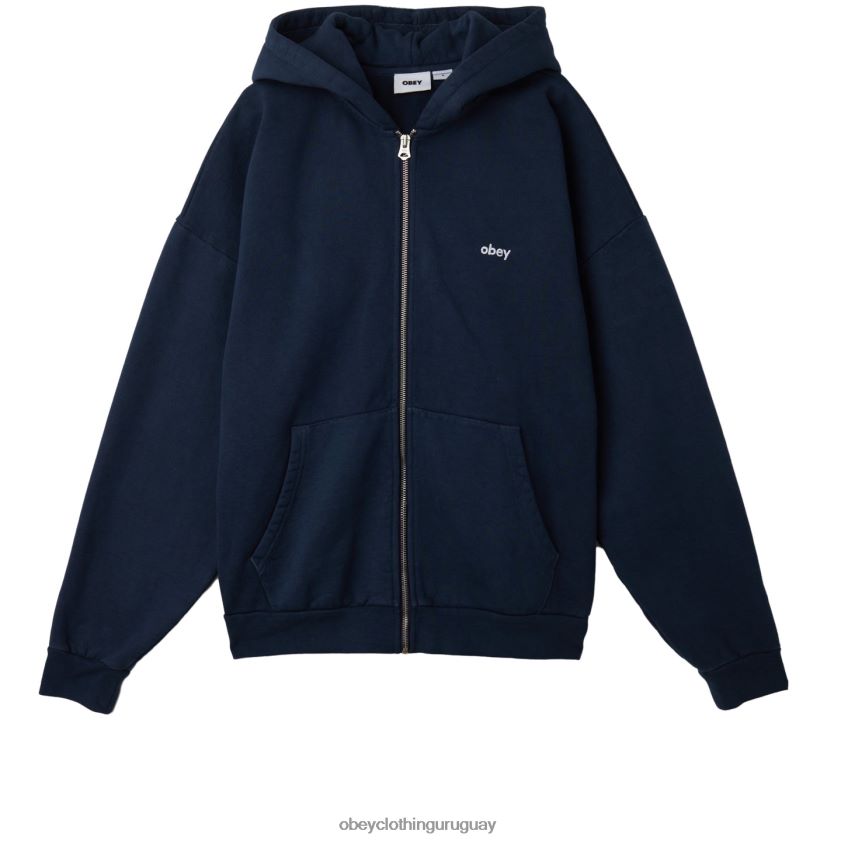 OBEY academia de pigmentos azul marino hombres capucha con cremallera pigmentada en minúsculas 28XT8J977