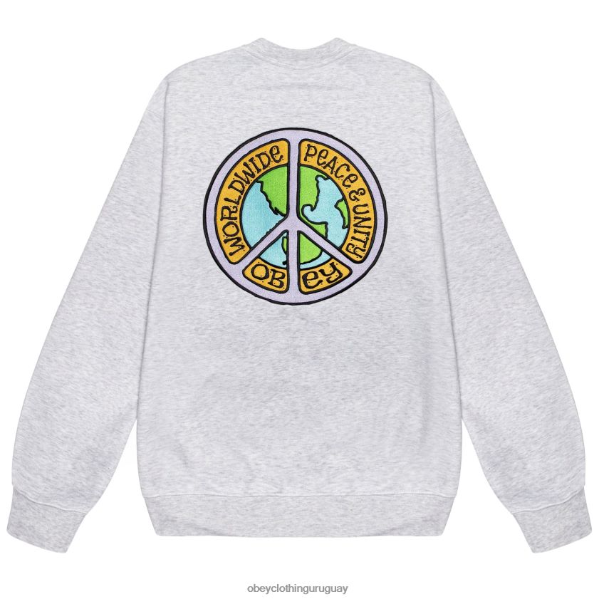 OBEY cuero gris hombres cuello redondo paz y unidad 28XT8J1047