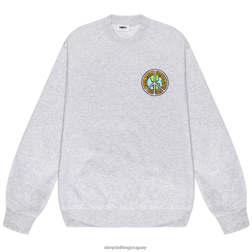 OBEY cuero gris hombres cuello redondo paz y unidad 28XT8J1047
